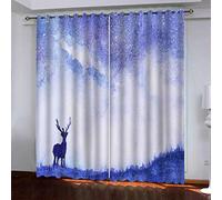 OUSIKA Black Out Curtains For Bedroom Uk Deer Blue Watercolor Art Blackout Curtain 3D Super Soft Kids 78x78Inch 2Pcs Thermal Insulated Ring Top Eyelet Room Darkning Living Room