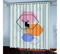 OUSIKA Black Out Curtains For Bedroom Uk Geometric Hexagon Of Elk Blackout Curtain 3D Super Soft Kids 78x78Inch 2Pcs Thermal Insulated Ring Top Eyelet Room Darkning Living Room