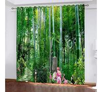 OUSIKA Black Out Curtains For Bedroom Uk Green Bamboo Forest Landscape Blackout Curtain 3D Super Soft Kids 78x78Inch 2Pcs Thermal Insulated Ring Top Eyelet Room Darkning Living Room