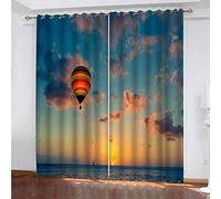 OUSIKA Black Out Curtains For Bedroom Uk Hot Air Balloon Sunset Sea View Blackout Curtain 3D Super Soft Kids 78x78Inch 2Pcs Thermal Insulated Ring Top Eyelet Room Darkning Living Room