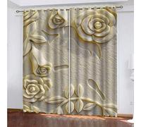 OUSIKA Black Out Curtains For Bedroom Uk Jade Carved Rose Flowers Blackout Curtain 3D Super Soft Kids 78x78Inch 2Pcs Thermal Insulated Ring Top Eyelet Room Darkning Living Room
