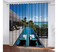 OUSIKA Black Out Curtains For Bedroom Uk Maldives Islands Blackout Curtain 3D Super Soft Kids 78x78Inch 2Pcs Thermal Insulated Ring Top Eyelet Room Darkning Living Room
