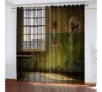 OUSIKA Black Out Curtains For Bedroom Uk Old And Dilapidated Buildings Blackout Curtain 3D Super Soft Kids 78x78Inch 2Pcs Thermal Insulated Ring Top Eyelet Room Darkning Living Room
