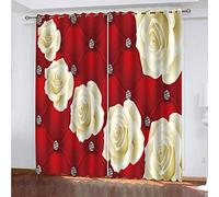 OUSIKA Black Out Curtains For Bedroom Uk Rose Petals, Red Carved Flowers Blackout Curtain 3D Super Soft Kids 78x78Inch 2Pcs Thermal Insulated Ring Top Eyelet Room Darkning Living Room