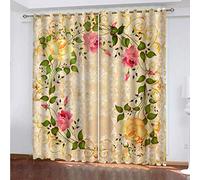 OUSIKA Black Out Curtains For Bedroom Uk Rose Ring Print Blackout Curtain 3D Super Soft Kids 78x78Inch 2Pcs Thermal Insulated Ring Top Eyelet Room Darkning Living Room