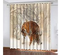 OUSIKA Black Out Curtains For Bedroom Uk Tiger White Snow Scene Blackout Curtain 3D Super Soft Kids 78x78Inch 2Pcs Thermal Insulated Ring Top Eyelet Room Darkning Living Room