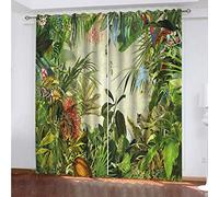 OUSIKA Black Out Curtains For Bedroom Uk Tropical Forest Plants Blackout Curtain 3D Super Soft Kids 78x78Inch 2Pcs Thermal Insulated Ring Top Eyelet Room Darkning Living Room