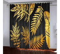 OUSIKA Black Out Curtains For Bedroom Uk Tropical Golden Leaf Blackout Curtain 3D Super Soft Kids 78x78Inch 2Pcs Thermal Insulated Ring Top Eyelet Room Darkning Living Room