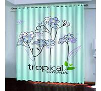 OUSIKA Black Out Curtains For Bedroom Uk Tropical Plant Small Flower Blackout Curtain 3D Super Soft Kids 78x78Inch 2Pcs Thermal Insulated Ring Top Eyelet Room Darkning Living Room