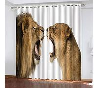 OUSIKA Black Out Curtains For Bedroom Uk Two Animals, Lions Blackout Curtain 3D Super Soft Kids 78x78Inch 2Pcs Thermal Insulated Ring Top Eyelet Room Darkning Living Room