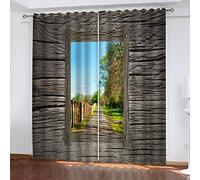OUSIKA Black Out Curtains For Bedroom Uk Wooden Window Garden Landscape Blackout Curtain 3D Super Soft Kids 78x78Inch 2Pcs Thermal Insulated Ring Top Eyelet Room Darkning Living Room