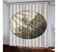 OUSIKA Blackout Curtains For Bedroom Lotus Koi Pattern Eyelet Kids Living Room Nursery 2 Panels 92x90Inch Drop Thermal Curtain & Drapes Short Window Treatment Living Room/Kitchen
