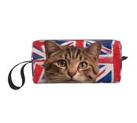 OUSIKA Cat British Flag Bunting Cosmetic Bags for Women Portable Makeup Bag Travel Storage Bag Daily Receive Bag Large Capacity Toiletry Bag, White, One Size