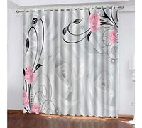 OUSIKA Children'S Blackout Curtains 3D Abstract Gray Roses Pattern Printed Noise Reduction And Thermal Insulation 98x78Inch Curtains Metal Eyelet Ring Top Window Drapes For Bedroom Living Room