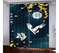 OUSIKA Children'S Blackout Curtains 3D Animal White Crane Pattern Printed Noise Reduction And Thermal Insulation 98x78Inch Curtains Metal Eyelet Ring Top Window Drapes For Bedroom Living Room