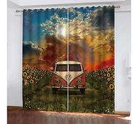 OUSIKA Children'S Blackout Curtains 3D Sunset Bus Car Pattern Printed Noise Reduction And Thermal Insulation 98x78Inch Curtains Metal Eyelet Ring Top Window Drapes For Bedroom Living Room