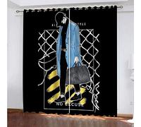 OUSIKA Curtains & Drapes For Living Room Boy Black Print Blackout Curtain For Bedroom 78x62Inch Print Pattern Eyelet Thermal Insulated & Room Darkening Window Drapes For Boys Kids Teen