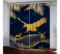 OUSIKA Curtains Eyelet Abstract Golden Animal Eagles Print Pattern Blackout Room Darkening 62x78Inch Window Drapes For Living Room Bedroom 2 Panels Treatment Set Thermal Insulated Grommet Top