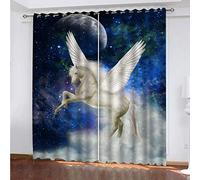OUSIKA Curtains Eyelet Blue Starry Sky Angel Horse Print Pattern Blackout Room Darkening 62x78Inch Window Drapes For Living Room Bedroom 2 Panels Treatment Set Thermal Insulated Grommet Top