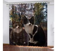 OUSIKA Curtains Eyelet Two Animals, A Kitten Print Pattern Blackout Room Darkening 62x78Inch Window Drapes For Living Room Bedroom 2 Panels Treatment Set Thermal Insulated Grommet Top