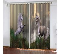 OUSIKA Curtains Eyelet Two White Horses Print Pattern Blackout Room Darkening 62x78Inch Window Drapes For Living Room Bedroom 2 Panels Treatment Set Thermal Insulated Grommet Top