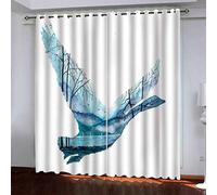 OUSIKA Curtains For Bedroom Abstract Blue Swan 3D Pattern Blackout Print Thermal Insulated Eyelet 104x94Inch Curtains For Living Room Darkening Home Window Drapes Polyester Fabric Ring Top