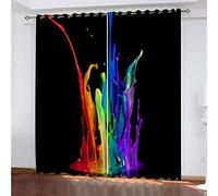 OUSIKA Curtains For Bedroom Creative Multicolored Paint 3D Pattern Blackout Print Thermal Insulated Eyelet 104x94Inch Curtains For Living Room Darkening Home Window Drapes Polyester Fabric Ring Top