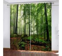 OUSIKA Curtains For Bedroom Eyelet Green Forest Natural Scenery Print Pattern Light Blocking Thermal Window Drapes For Kids 55x94Inch Drop 2 Panels Curtains 90% Blackout Room Darkening