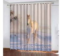 OUSIKA Curtains For Bedroom Patterned Animal Horse Snow Scene Curtain Blackout For Living Room 3D Print Patterned 70x98Inch Eyelet Ring Top Thermal Insulated Drapes Home Decoration 2 Panels