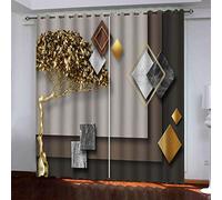 OUSIKA Curtains For Bedroom Patterned Solid Geometry Golden Trees Curtain Blackout For Living Room 3D Print Patterned 70x98Inch Eyelet Ring Top Thermal Insulated Drapes Home Decoration 2 Panels