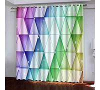 OUSIKA Curtains For Bedroom Purple Geometric Triangle 3D Pattern Blackout Print Thermal Insulated Eyelet 104x94Inch Curtains For Living Room Darkening Home Window Drapes Polyester Fabric Ring Top