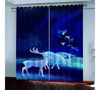 OUSIKA Curtains For Living Room Eyelet Blue Starry Sky Animal Deer 2 Panels Set Blackout Curtain 110x62Inch Super Soft Thermal Insulated 3D Printed Window Treatment Drapes For Bedroom Home Nursery
