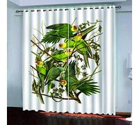 OUSIKA Curtains For Living Room Eyelet Green Animal Parrot 2 Panels Set Blackout Curtain 110x62Inch Super Soft Thermal Insulated 3D Printed Window Treatment Drapes For Bedroom Home Nursery