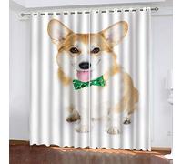 OUSIKA Curtains For Living Room Eyelet Green Bow Dog 2 Panels Set Blackout Curtain 110x62Inch Super Soft Thermal Insulated 3D Printed Window Treatment Drapes For Bedroom Home Nursery