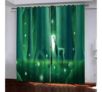 OUSIKA Curtains For Living Room Eyelet Green Cartoon Boy Elk 2 Panels Set Blackout Curtain 110x62Inch Super Soft Thermal Insulated 3D Printed Window Treatment Drapes For Bedroom Home Nursery