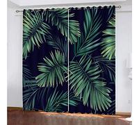OUSIKA Curtains For Living Room Eyelet Green Leaves 2 Panels Set Blackout Curtain 110x62Inch Super Soft Thermal Insulated 3D Printed Window Treatment Drapes For Bedroom Home Nursery