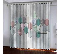 OUSIKA Curtains For Living Room Eyelet Green Pink Geometry 2 Panels Set Blackout Curtain 110x62Inch Super Soft Thermal Insulated 3D Printed Window Treatment Drapes For Bedroom Home Nursery