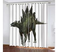 OUSIKA Curtains For Living Room Eyelet Green Stegosaur Animals 2 Panels Set Blackout Curtain 110x62Inch Super Soft Thermal Insulated 3D Printed Window Treatment Drapes For Bedroom Home Nursery