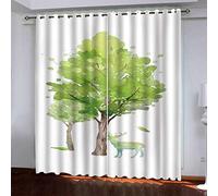 OUSIKA Curtains For Living Room Eyelet Green Watercolor Trees Elk 2 Panels Set Blackout Curtain 110x62Inch Super Soft Thermal Insulated 3D Printed Window Treatment Drapes For Bedroom Home Nursery