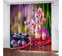 OUSIKA Curtains For Living Room Eyelet Pebble Candle Flower 2 Panels Set Blackout Curtain 110x62Inch Super Soft Thermal Insulated 3D Printed Window Treatment Drapes For Bedroom Home Nursery