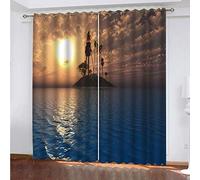 OUSIKA Curtains For Living Room Eyelet Sunset Island Sea View 2 Panels Set Blackout Curtain 110x62Inch Super Soft Thermal Insulated 3D Printed Window Treatment Drapes For Bedroom Home Nursery