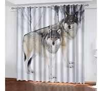 OUSIKA Curtains For Living Room Eyelet Two Animal Wolves 2 Panels Set Blackout Curtain 110x62Inch Super Soft Thermal Insulated 3D Printed Window Treatment Drapes For Bedroom Home Nursery
