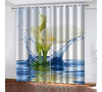 OUSIKA Extra Long Curtains 3D White Flower Art Print Thermal Insulated Eyelet Ring Top Window, Blackout Curtains Living Room Decor, Drapes For Bedroom 98X78Inch 2 Panels, Drapes For Home