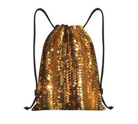 OUSIKA Gold Sequin Sparkle Drawstring Backpack Draw String Bag Waterproof Sports Bag Gym Cinch Bags for Women Men