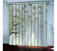 OUSIKA Kids Blackout Curtains Abstract Golden Flying Birds Grommet Living Room Darkening Print Pattern 55x62Inch Window Drapes For Bedroom 2 Panels Eyelet Thermal Insulated & Room Darkening Window