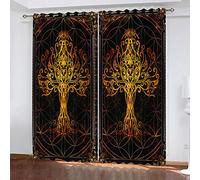 OUSIKA Kids Blackout Curtains Abstract Golden Trees Grommet Living Room Darkening Print Pattern 55x62Inch Window Drapes For Bedroom 2 Panels Eyelet Thermal Insulated & Room Darkening Window