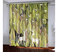 OUSIKA Kids Blackout Curtains Abstract Green Forest Deer Grommet Living Room Darkening Print Pattern 55x62Inch Window Drapes For Bedroom 2 Panels Eyelet Thermal Insulated & Room Darkening Window