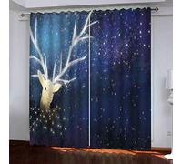 OUSIKA Kids Blackout Curtains Blue Starry Sky Print Grommet Living Room Darkening Print Pattern 55x62Inch Window Drapes For Bedroom 2 Panels Eyelet Thermal Insulated & Room Darkening Window