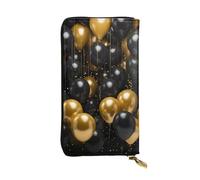 OUSIKA Leather Wallet for Women Men Clutch Wallets Money Case Large Credit Card Holder Black and Gold Ballons Wallets with Zipper Phone Holder Long Travel Purse