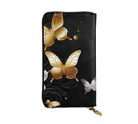 OUSIKA Leather Wallet for Women Men Clutch Wallets Money Case Large Credit Card Holder Gold White Butterflies Black Wallets with Zipper Phone Holder Long Travel Purse